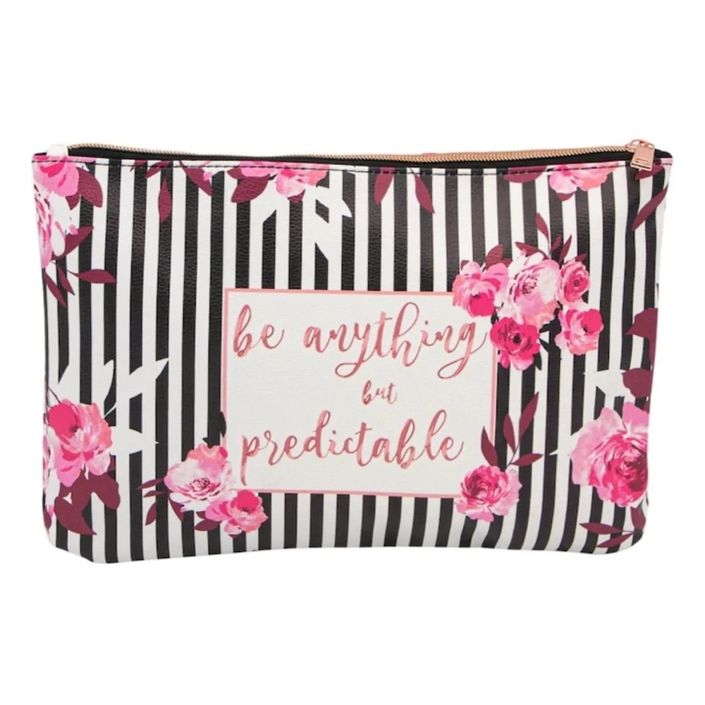 Be Anything But Predictable Multicolor Floral Striped Travel Makeup Cosmetic Bag